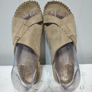 La Plume Leather Slides Women’s‎ Size 39 (8.5–9) Taupe Slip-On Comfort Sandals